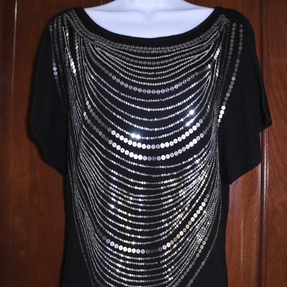 Cache Black Sequin Blouse Size M Embellished Spar… - image 6
